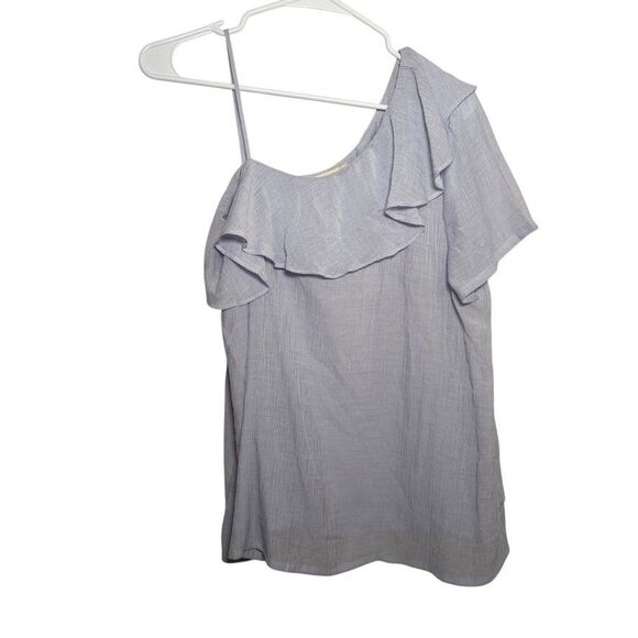 Elodie Blouse Women's Large Blue Ruffle One Shoulder Boho Casual Top Shirt - Picture 1 of 8